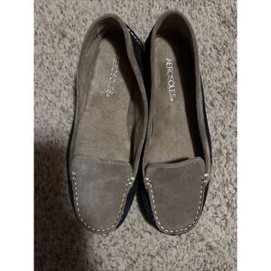 Aerosoles Women's Sz 7.5 M Leather Suede Black Tan Loafers Shoes